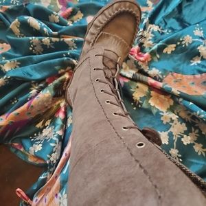 UGG Moccasin High Lace-Up Fringe-Toed Suede Boots
